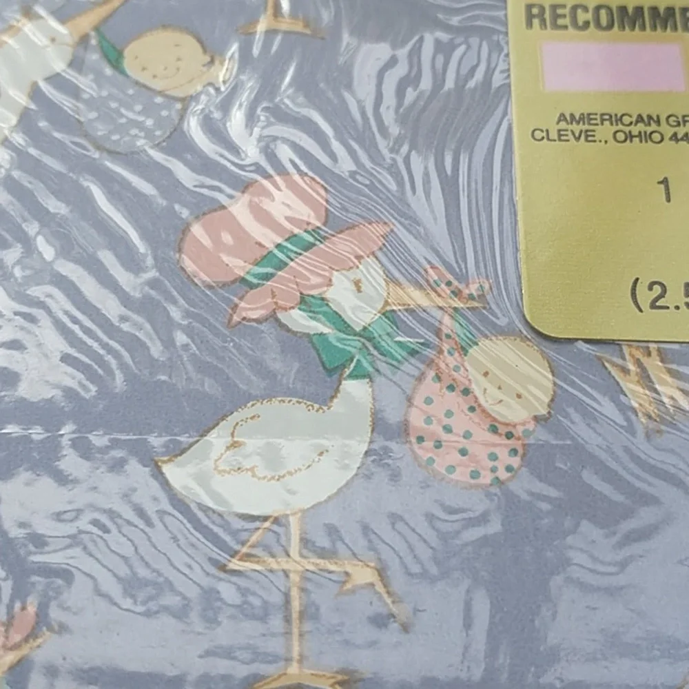 Vintage New American Greetings Gift Wrap Baby Shower Paper Stork